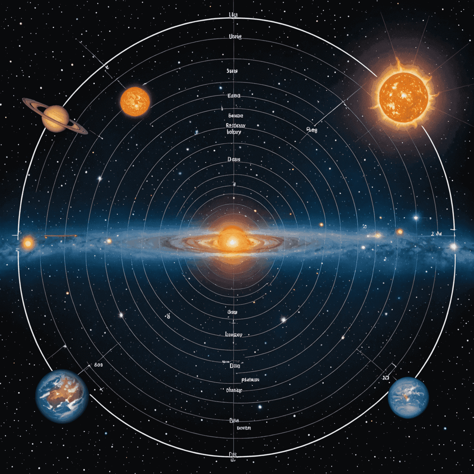 A composite image showing various distance measurement techniques used in astronomy. It includes representations of parallax for nearby stars, Cepheid variables in distant galaxies, and a Type Ia supernova explosion.