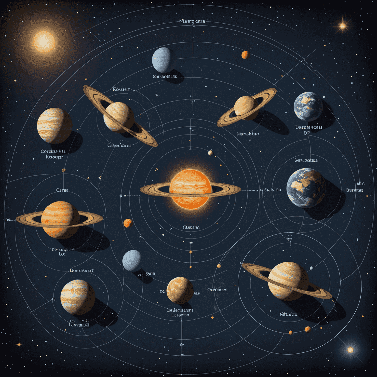 Illustration comparing different astronomical distance units: parsecs, light-years, astronomical units, and kiloparsecs, with celestial objects at varying distances