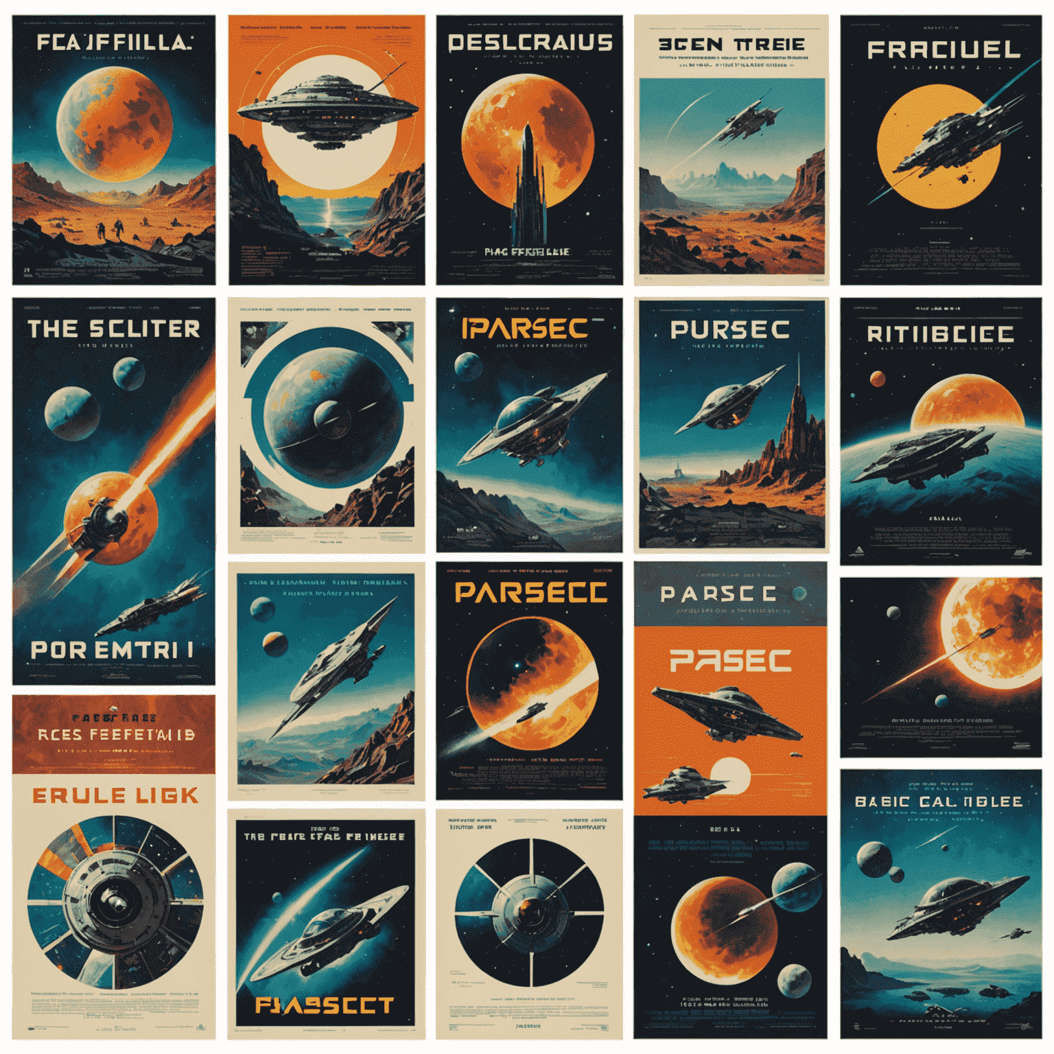 Collage of science fiction movie posters and book covers featuring parsec references